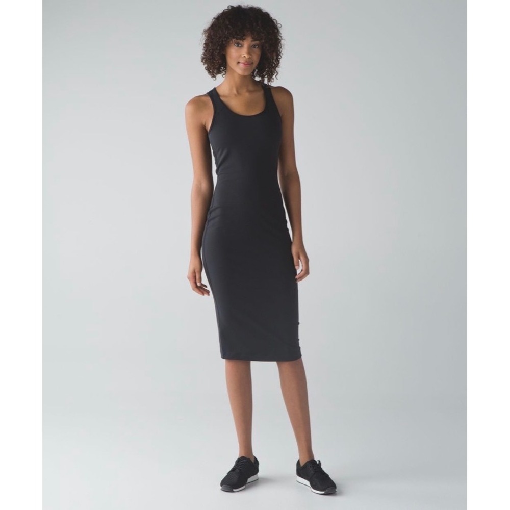 Lululemon Heathered Charcoal Grey Racerback Midi Dress with Shelf Bra Size 6